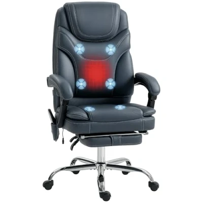 Imagen de Vinsetto Silla de Masaje con 6 Puntos Vibración y Calefacción Tapizado en Cuero PU Oficina Reclinable Reposapiés Altura Ajustable 67x67x113 121 cm Gris