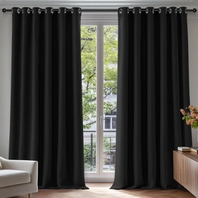 Imagen de Deconovo Cortinas de Salón Opacas Térmicas Aislantes Dormitorio para Habitacion Moderna con Ojales 2 Piezas 229 x 274 cm Negro
