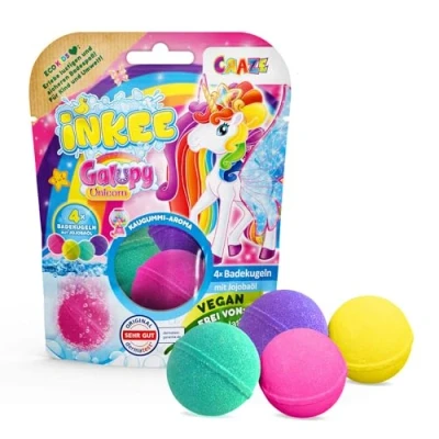 Imagen de INKEE Galupy Unicorn, Pack de 4 Bombas Baño 50 gr con Aroma a Chicle en Colores, Aceite Jojoba