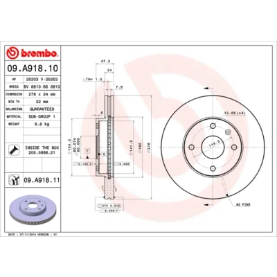 Imagen de BREMBO COATED DISC LINE 09.A918.11 Disco de freno 278 24 4 ventilación interna revestido con tornillos CHEVROLET: Epica Berlina