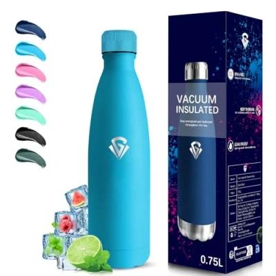 Imagen de Grsta Botella Agua Acero Inoxidable, 750ml Termica, A Prueba de Fugas, sin Bpa, Deportiva, Doble Aislamiento, Cantimplora para Cámping, Senderismo, Yoga, Oficina