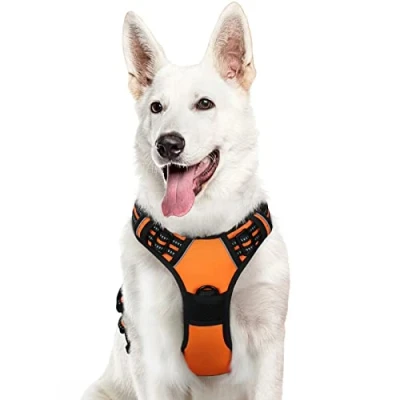 Imagen de Eagloo Arnes Perro Grande, Antitirones Antiescape, Chaleco Acolchado Ajustable, Anillos de Pecho y Espalda, Material Transpirable con Cinta Reflectante, Ejercer Correr, XL Naranja