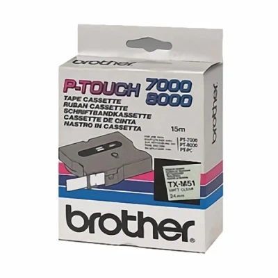Imagen de P Touch 8000 Brother TX M51 cinta negro mate sobre transparente 24 mm (original)