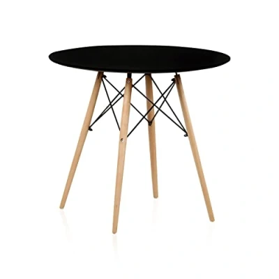 Imagen de duehome Mesa Redonda de Comedor Fija, Salon o Cocina, Modelo Tower, Acabado en Negro y Madera, Medidas: 80 cm (Largo) x (Ancho) 75 (Alto)