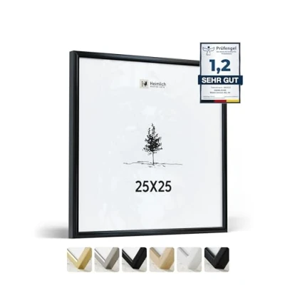 Imagen de Heimlich® 1x marco de fotos 25x25 cm Aluminio Negro marcos cuadros Vidrio Acrílico Irrompible Grano Visible Duradero Fácil Colgar Para Decoración Pared y Hogar