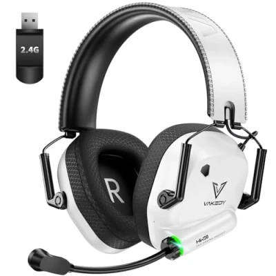 Imagen de Vakedy auriculares inalámbricos para juegos PC, PS4, PS5, Mac, Switch, USB de 2.4 GHz con micrófono, Bluetooth 50 mm, batería horas, baja latencia,