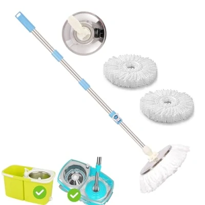 Imagen de ARSUK Juego de manijas para Fregona con 2 Cabezales Microfibra súper absorbentes 360 Sistema Recorte automático Barra telescópica Acero Inoxidable (Azul Palo Extensible)