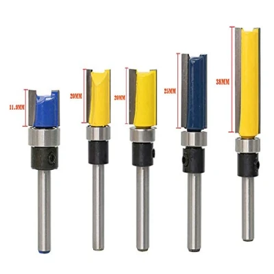 Imagen de WSOOX Juego de 5 brocas corte recto doble con vástago 1/4 pulgadas, herramientas fresado rodamiento superior para carpintería