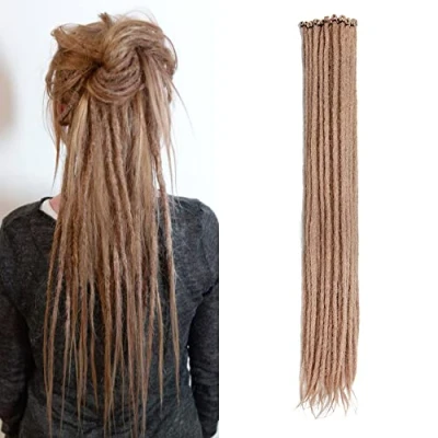 Imagen de 20 Pulgadas Hebras/Paquete Extensiones de Rastas Sintéticas Delgadas 0.6cm Cabello Trenzado Ganchillo Suaves Un Solo Extremo Reggae Hip Hop Estilo Hippie, Rubio Profundo