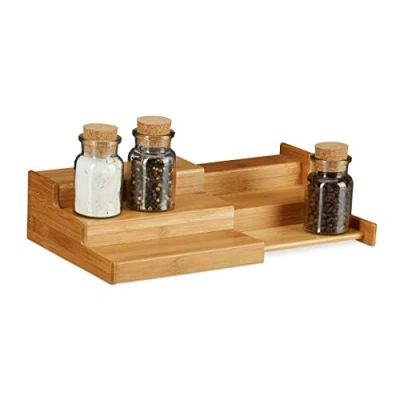 Imagen de Relaxdays Especiero, Tres estantes, Extensible, Impermeable, Bambú, Marrón, 8x38,5x21 cm