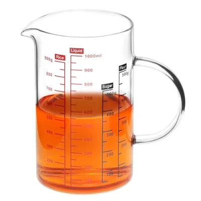 Imagen de QWORK® vaso medidor de cocina 1L, multiescala vidrio borosilicato, apto para microondas