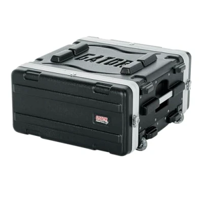 Imagen de Gator Cases GRR 4PL US Caja ligera moldeada para rack de 4U con fuente alimentación integrada, pestillos resistentes, mango remolque retráctil y ruedas empotradas; profundidad 19.25