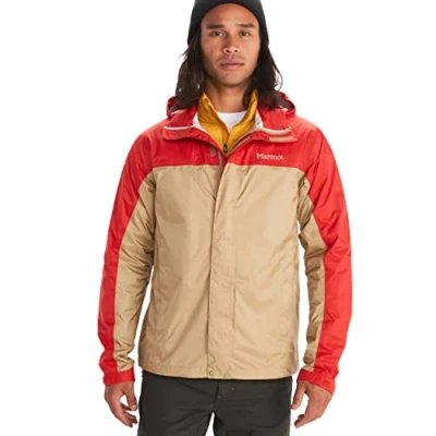Imagen de Marmot Hombre PreCip Eco Jacket, Chaqueta impermeable para lluvia, chubasquero transpirable con capucha, cortaviento ligero hardshell senderismo y bicicleta, Shetland/Cairo, S, 41500_F22