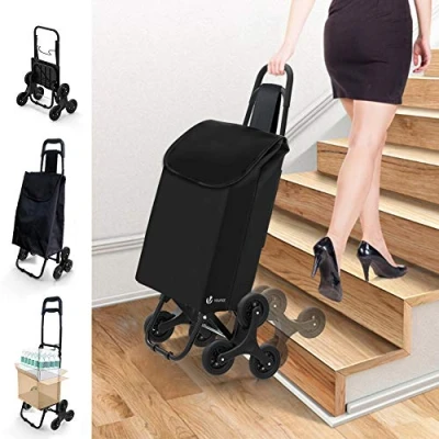 Imagen de VOUNOT Carro de la Compra Plegable con 6 Ruedas, para Subir Escaleras, Bolsa Impermeable 32L, Negro