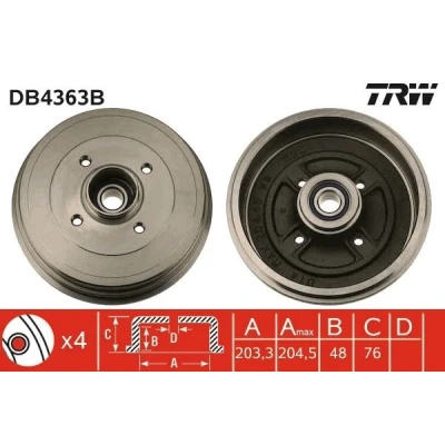 Imagen de TRW DB4363B Tambor de Freno con apoyo, sin anillo sensor ABS 213 RENAULT: CLIO 3