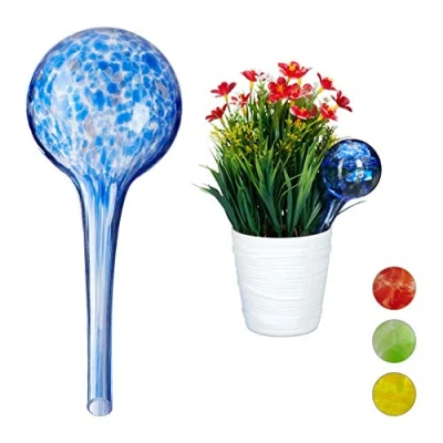 Imagen de Relaxdays, Ø 6cm, Vidrio Set de Dos Globos, Sistema riego para Plantas, Vacaciones, Azul