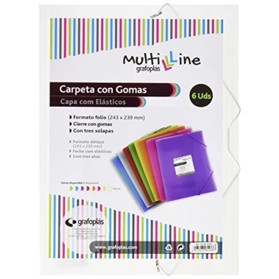Imagen de Grafoplás 4801800. Pack de 6 Carpetas con Gomas, Color Natural, Tamaño Folio, Polipropileno, Serie Multiline