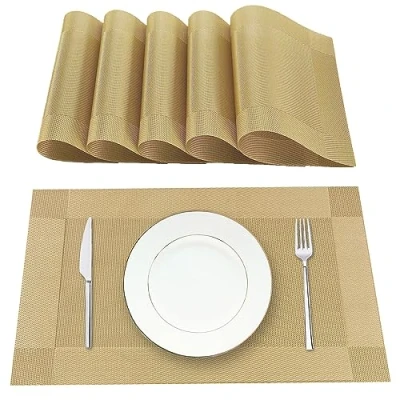 Imagen de Lumaca Manteles Individuales Lavables, Juego de 6 Salvamanteles en 70% PVC y 30% Poliéster, Antideslizantes, Resistentes al Calor, para Mesa Cocina,Oro