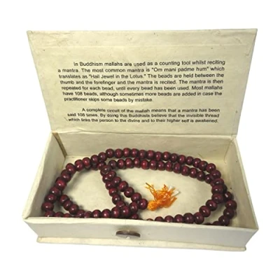 Imagen de MALLA/MALLAH PRAYER BEADS BUDDHIST ROSARY WOOD IN BOX MEDITATION MALA BEAD