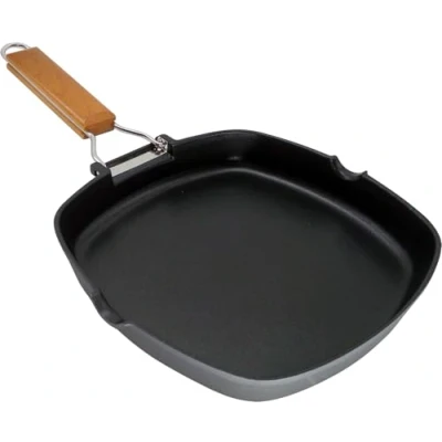 Imagen de WECOOK! Ecostone Grill Asador Inducción Liso 20 X 20cm, Antiadherente ILAG Ecológico sin PFOA, Aluminio Fundido, 5mm Espesor, Mango Madera Plegable, Apta Todas las Cocinas Vitrocerámica, Gas