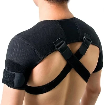 Imagen de soporte de hombro doble para el hombro, correa ajustable, aliviar dolor y prevenir lesiones hombres mujeres
