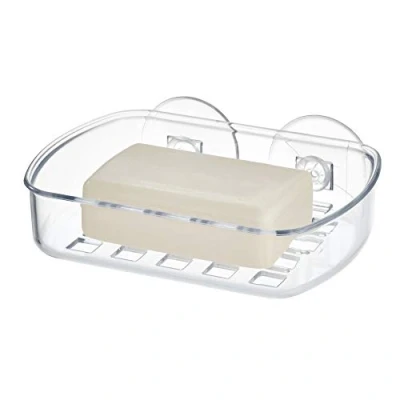 Imagen de iDesign Basic Jabonera de pared, estante para ducha jabón en plástico con dos fuertes ventosas fijación, transparente
