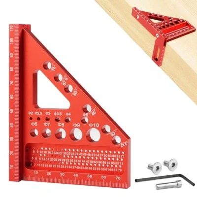 Imagen de TNEDFOD 3D Multiángulo Escuadra Carpintero, Herramientas de Carpintería Precisas, 22.5 90Transportador Angulos Aleación Aluminio, Rapida Medición para Ingeniero, Rojo