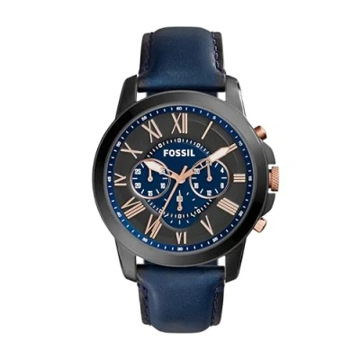 Imagen de Fossil Reloj para hombre Grant, movimiento cronógrafo de cuarzo, caja acero inoxidable ahumado 44 mm con correa piel auténtica, FS5061