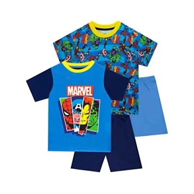 Imagen de Marvel Pijamas Avengers de 2 Unidades Iron Man, Capitán América y Spiderman para niños superhéroes Multicolor 8 9 Años