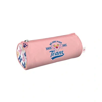 Imagen de DOHE Estuche Escolar Redondo Cierre de Cremallera, Licencia Oficial, Poliéster Resistente, 21x7,5x7,5 cm, Material Escolar, Pink Panther ecoPink Rosa