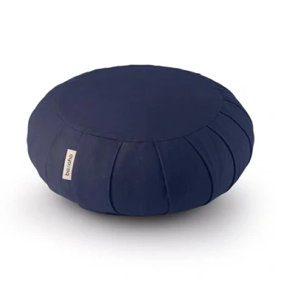 Imagen de basaho Classic Zafu Cojín de Meditación Algodón Orgánico Cáscara Trigo Sarraceno Funda Extraíble Lavable (Azul Medianoche)