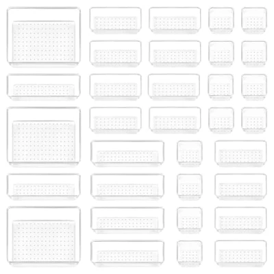 Imagen de Vtopmart Paquete de 37 organizadores cajones, organizador versátil 4 tamaños para cajones baño y tocador, plástico transparente maquillaje, oficina
