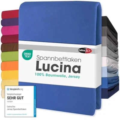Imagen de CelinaTex Lucina Sábanas Ajustables algodón 2er Set 90x200 100x200 cm Azul Real
