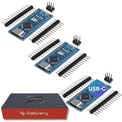 Imagen de AZDelivery Juego de 3 placas AZ Nano V3 con conector USB C, chip ATmega CH340 ATmega328 CH340, compatible Arduino, Arduino Pro Micro y V3, incluye libro electrónico (idioma español no