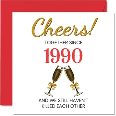 Imagen de Divertida tarjeta de 33 aniversario para marido y esposa, juntos desde 1990, tarjetas feliz boda pareja, regalos con texto en inglés &quot;I Love You&quot;, felicitación