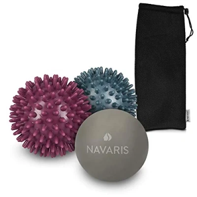 Imagen de Navaris set de 3 Bolas masaje 2x con pinchos y 1x bola lacrosse para aliviar dolores musculares Pelotas liberación miofascial