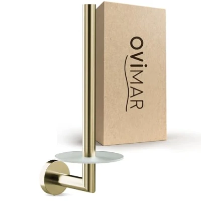 Imagen de ovimar portarrollos de repuesto Giskesanden Gold para taladrar acero inoxidable y cristal rollo papel higiénico hasta 2 rollos también como cocina