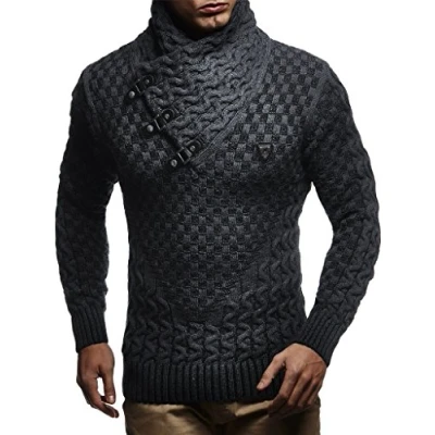 Imagen de Leif Nelson MIT Schalkragen Jersey de punto, Hombre, Talla: Large, Schwarz anthrazit