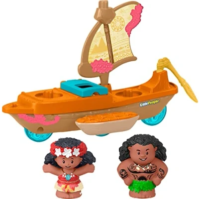 Imagen de Fisher Price Little People Juguete para niños pequeños, diseño de la princesa Moana y Maui Disney, barco vela con figuras juegos simulación a partir 18 meses