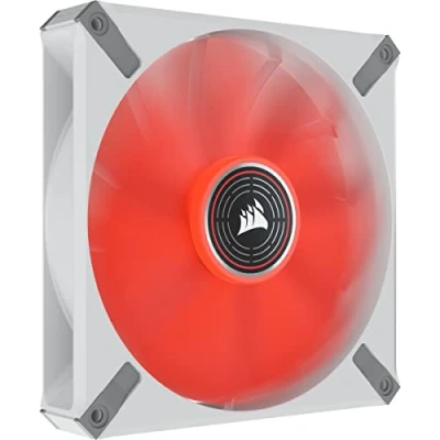 Imagen de Corsair ML140 LED ELITE, 140 mm Ventilador PWM Rojo (Tecnología AirGuide, Rodamiento de Levitación Magnética, Funciona a Velocidades 1.600 RPM, Ocho LED) Paquete Simple, Estructura en Blanco