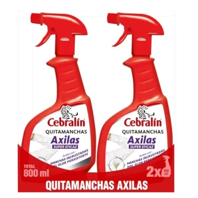 Imagen de Cebralín Quitamanchas Axilas, Elimina las Manchas Amarillas y Cercos en Quita el Mal Olor Persistente, Sin Lejía Pack de 2 x 400 ml = 800