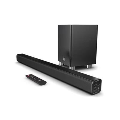Imagen de Majority K2 Barra de Sonido Potente inalámbrica 150 W con Envolvente, subwoofer Bluetooth, HDMI ARC (CEC), Mando Grande, AUX, USB, Radio FM, Entrada óptica, Cables RCA (Negro)