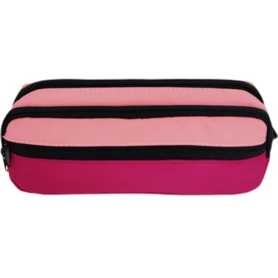 Imagen de Dohe Estuche Escolar 3 Compartimentos Cierre de Cremalleras, Poliéster Resistente y Ecológico, 21x6x9 cm, Material DUO Rosa