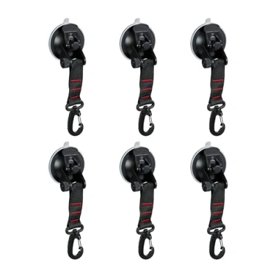 Imagen de Relaxdays Ventosas con Gancho, Pack de 6, Accesorios Furgoneta Cámper o Coche, para 2 kg, Colgadores Acampada, Negro, Acero, 18 x 6,5 4,5 cm