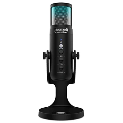 Imagen de Audibax Atenas 1500 Microfono de Condesandor Estudio Incluye Soporte Sobremesa y Cable USB Respuesta en Frecuencia 20 Hz/20 KHz Micrófono con Salida Auriculares