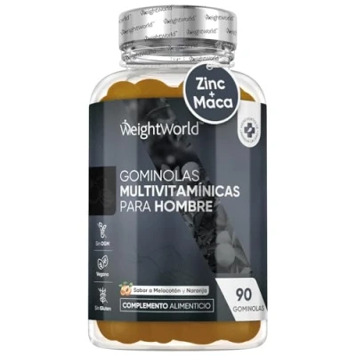 Imagen de Multivitaminas para Hombre con Minerales 90 Gominolas Sabor Melocotón y Naranja 14 Nutrientes Esenciales Men Complex de Vitaminas B, Vitamina C, Calcio, Zinc Maca Biotina Vegano Sin Gluten
