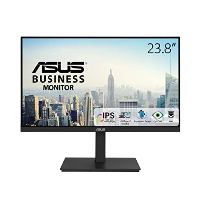 Imagen de Asus VA24ECPSN Monitor Docking USB de 23.8 Pulgadas, Full HD, IPS, Sin Marco, C, RJ45, 75 Hz, Adaptive Sync, Altavoces Estéreo, Baja Luz Azul, Parpadeos, Diseño Ergonómico, Montaje en Pared