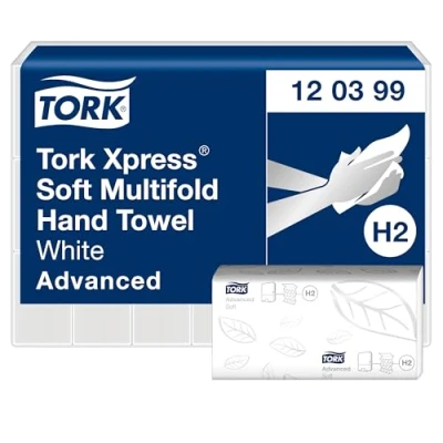 Imagen de Tork Xpress Toalla de Mano Entreplegada, papel plegada H2 Advanced para dispensador, Absorbente, Resistente a roturas, Grande, 2 capas, Blanco, 21 x 136 hojas, 120399
