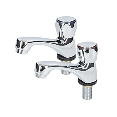 Imagen de Fontastock URBEL FSKFGB004 Set de 2 grifos Individuales para Lavabo, Agua fría/Agua Caliente, Soportes fijación, maneta Zinc y Cuerpo latón