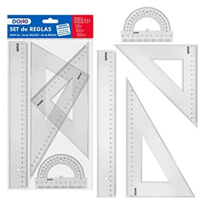Imagen de Dohe Pack Reglas Escolares: Regla 30 cm, Escuadra, Cartabón y Transportador de Ángulos Material escolar